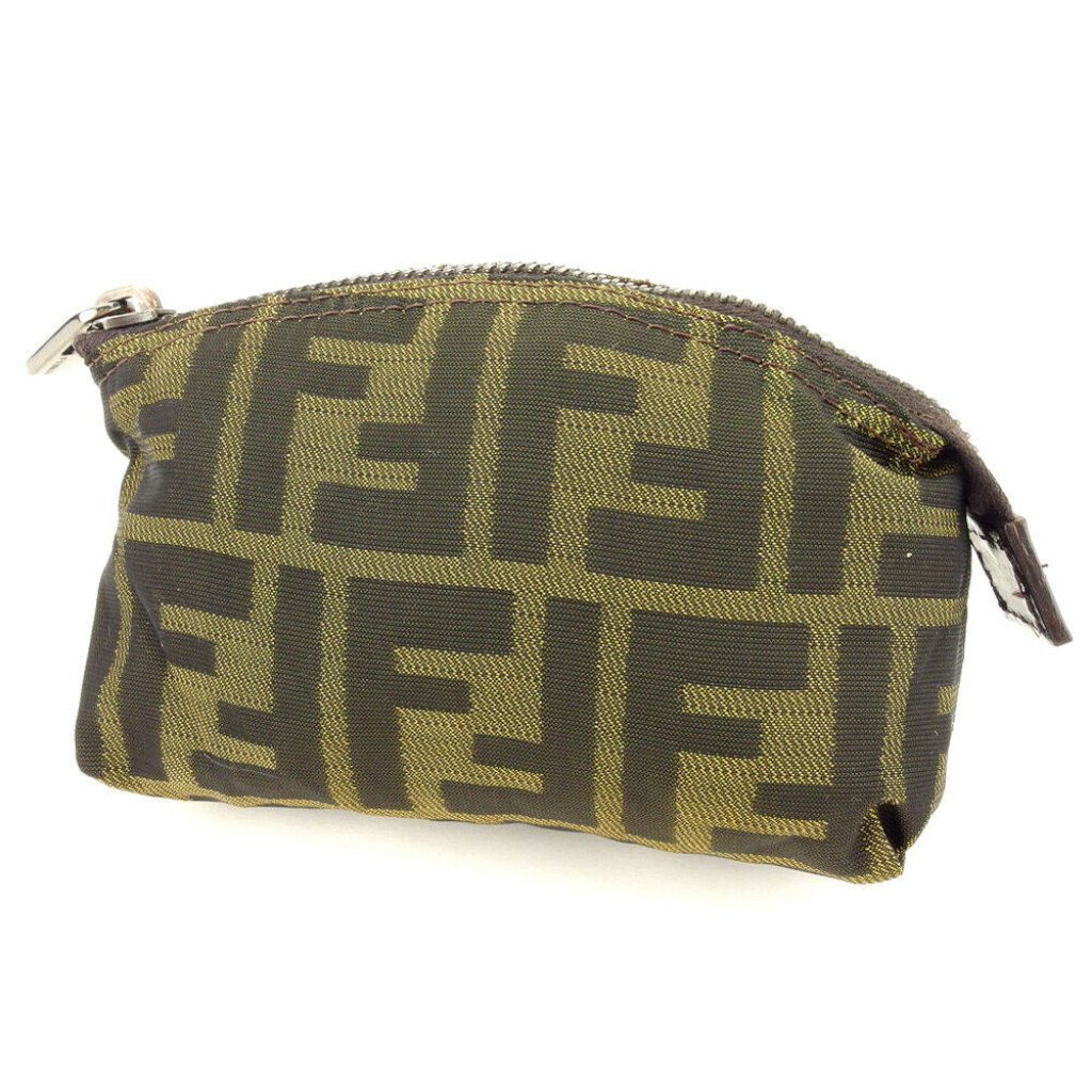 Fendi Pouch Zucca Beige Canvas Leather Used Auth T10357